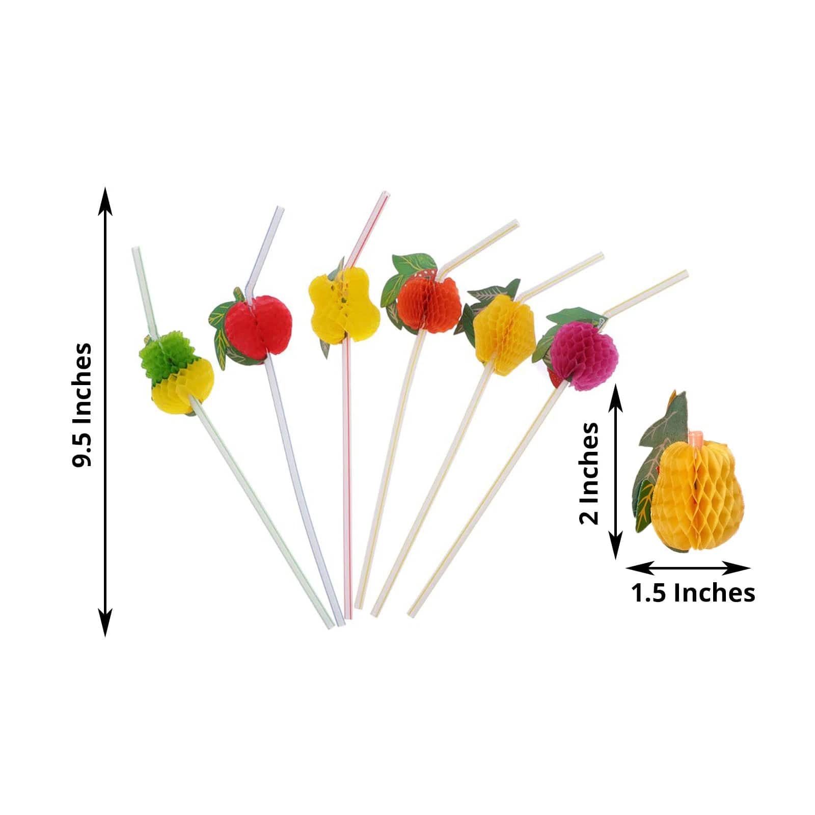 50 Assorted Mini Tropical Fruit Disposable Plastic Drinking Straws