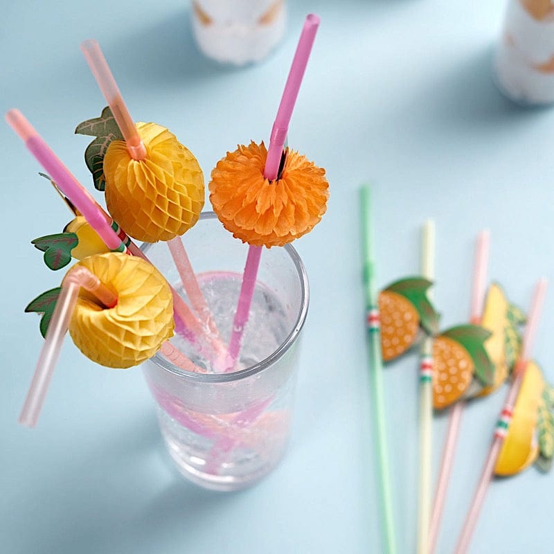 50 Assorted Mini Tropical Fruit Disposable Plastic Drinking Straws