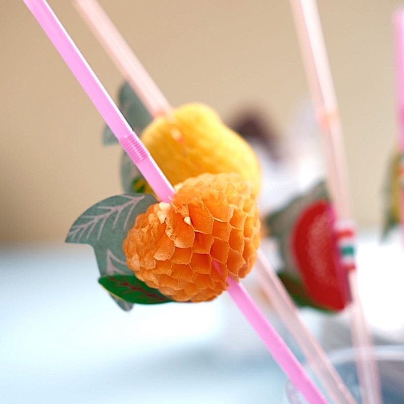 50 Assorted Mini Tropical Fruit Disposable Plastic Drinking Straws