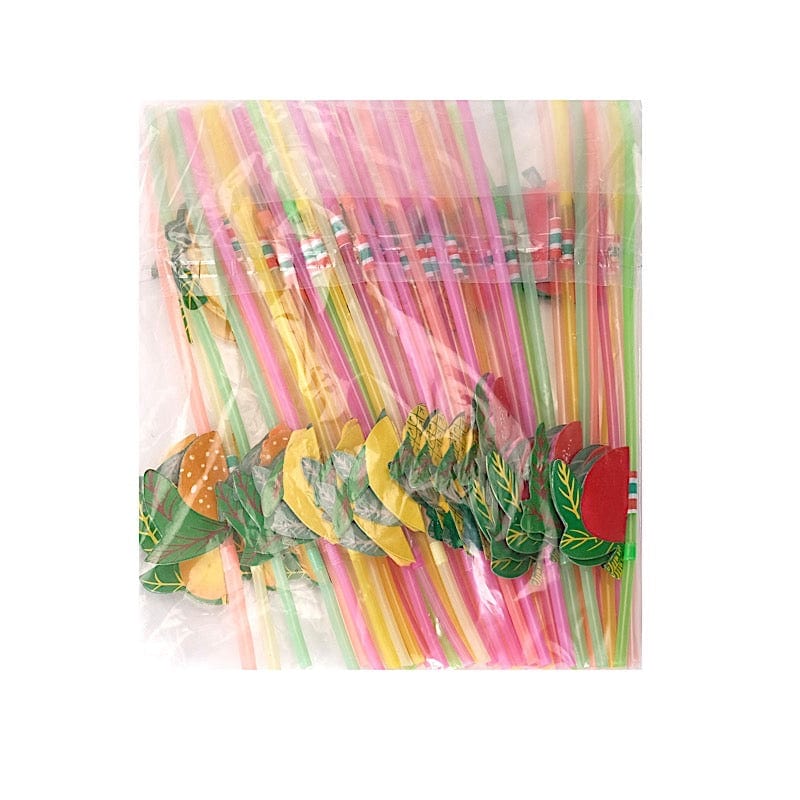 50 Assorted Mini Tropical Fruit Disposable Plastic Drinking Straws