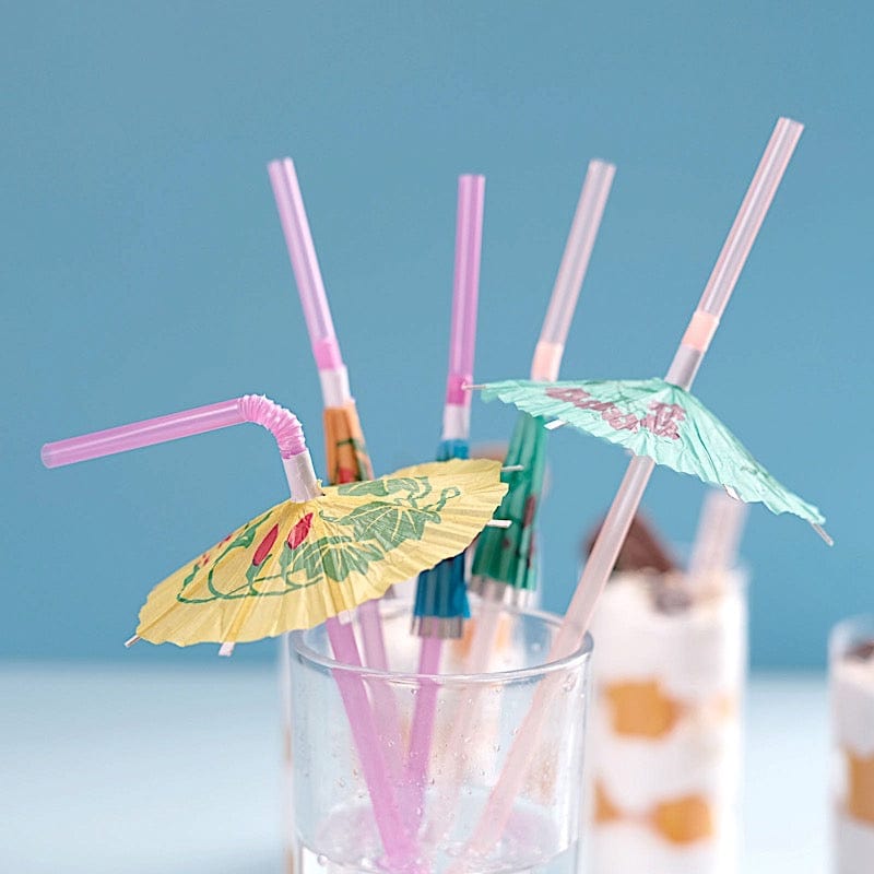 50 Assorted Mini Umbrella Disposable Plastic Drinking Straws