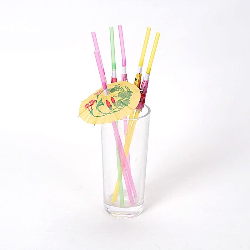 50 Assorted Mini Umbrella Disposable Plastic Drinking Straws