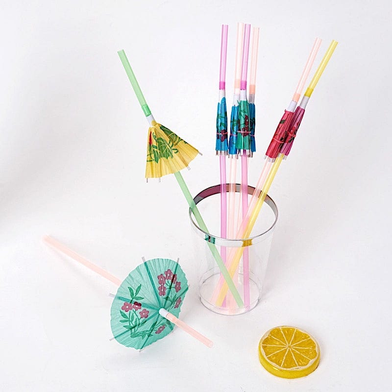 50 Assorted Mini Umbrella Disposable Plastic Drinking Straws