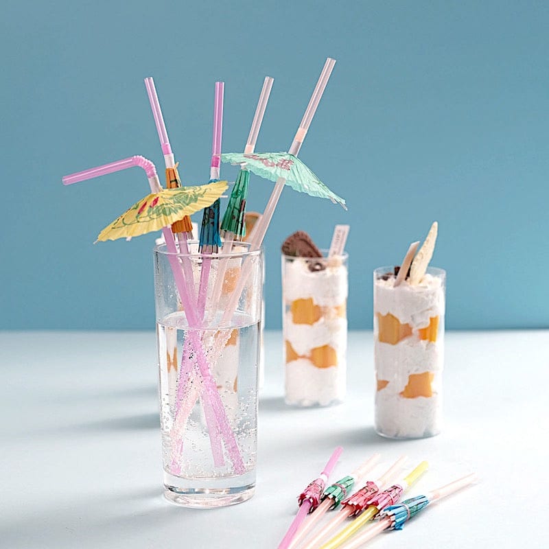 50 Assorted Mini Umbrella Disposable Plastic Drinking Straws – Balsa ...