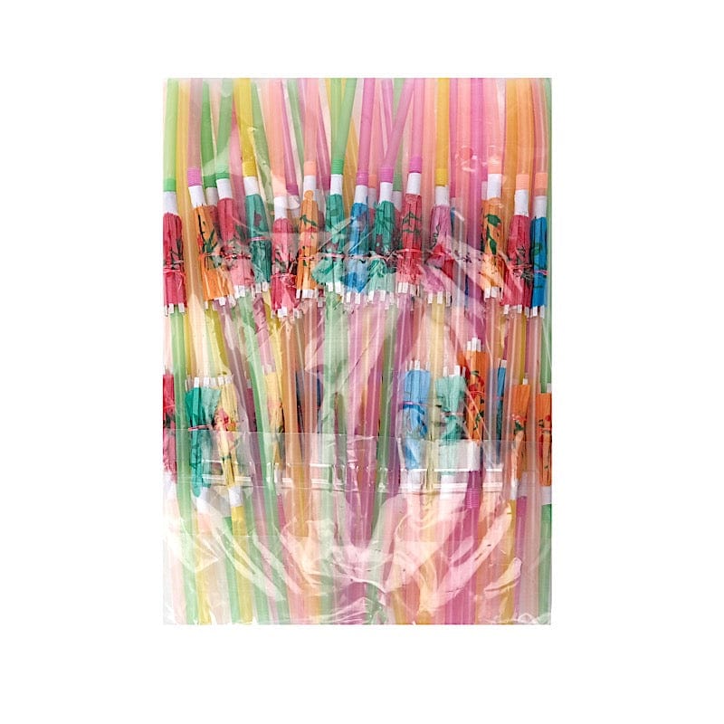 50 Assorted Mini Umbrella Disposable Plastic Drinking Straws