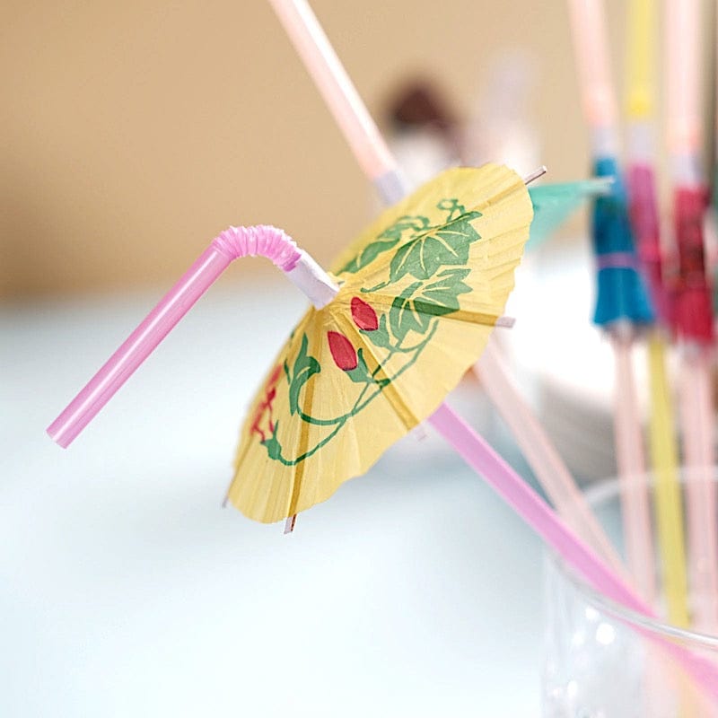 50 Assorted Mini Umbrella Disposable Plastic Drinking Straws