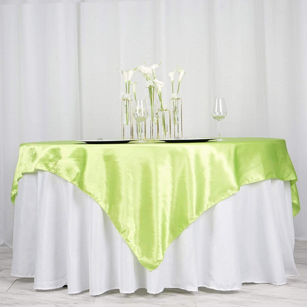 72" x 72" Satin Square Table Overlay Wedding Decorations - Apple Green LAY72_STN_APPL