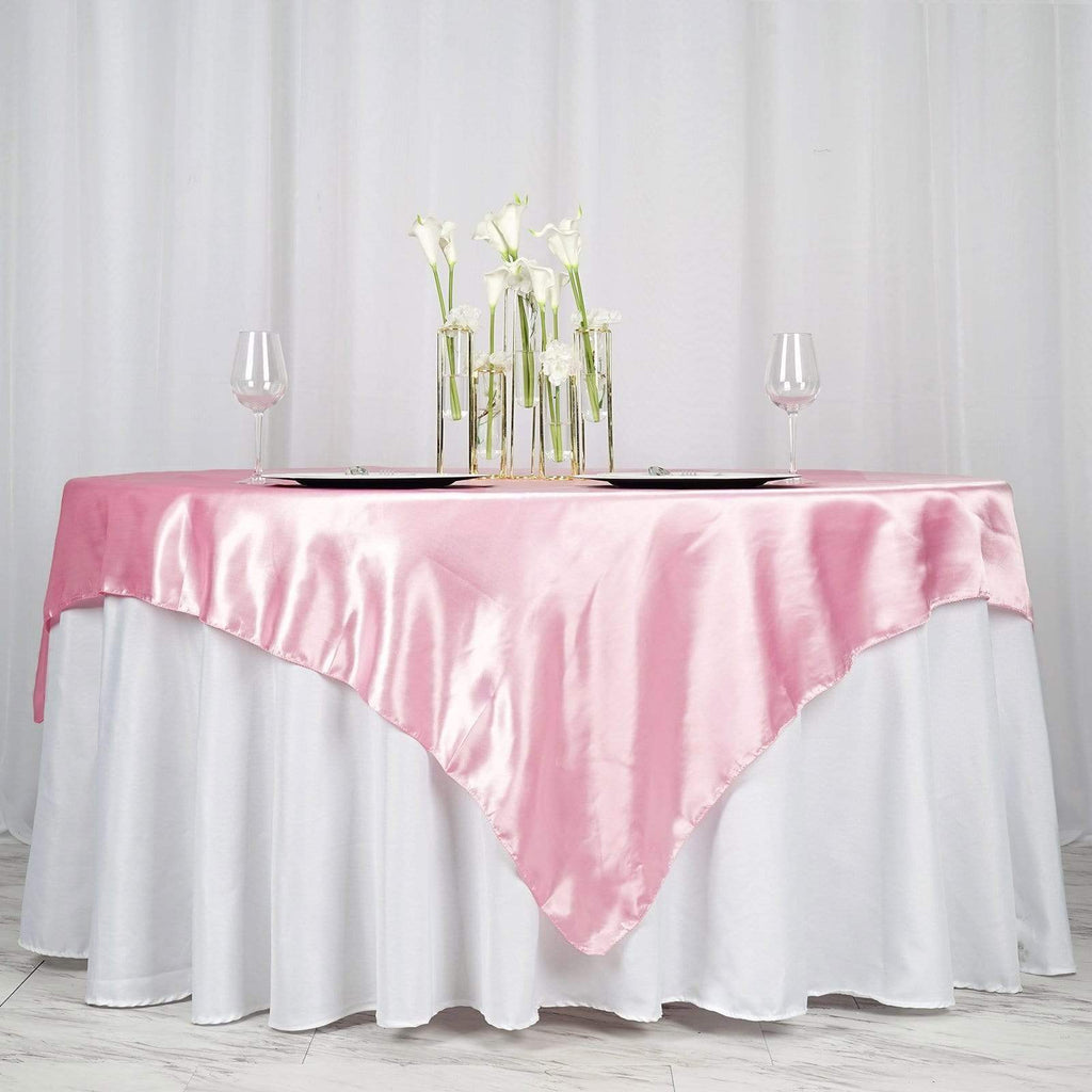72" x 72" Satin Square Table Overlay Wedding Decorations LAY72_STN_PINK