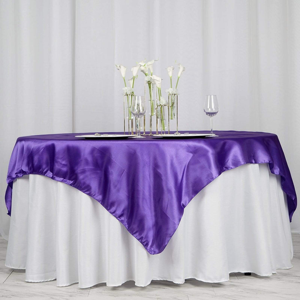 72" x 72" Satin Square Table Overlay Wedding Decorations LAY72_STN_PURP