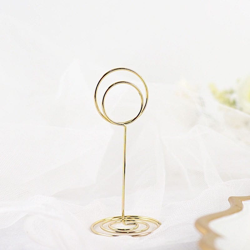 10 Gold 3.5 in Metal Table Number Sign Holder Stands Circle Place Card Clips