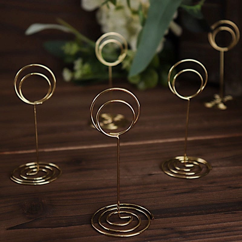 10 Gold 3.5 in Metal Table Number Sign Holder Stands Circle Place Card Clips