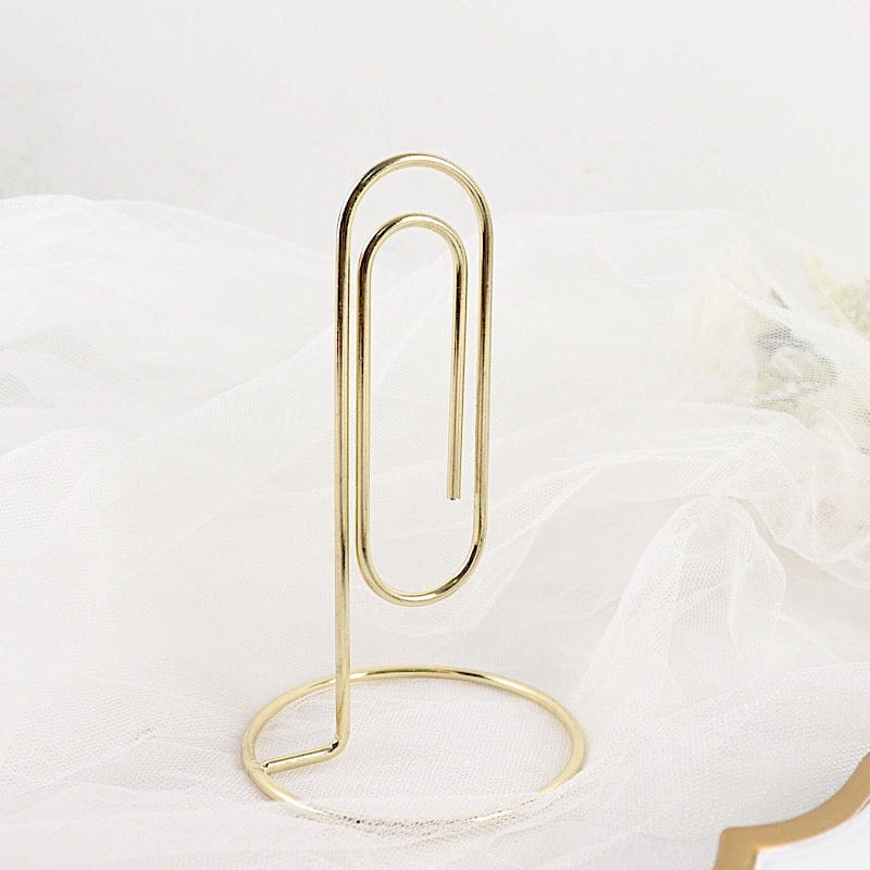 binder clip place card holder 5-Pack Metal Card Holder Stands 5" Paperclip Design Gold | Table Number And Wedding Menu Clips