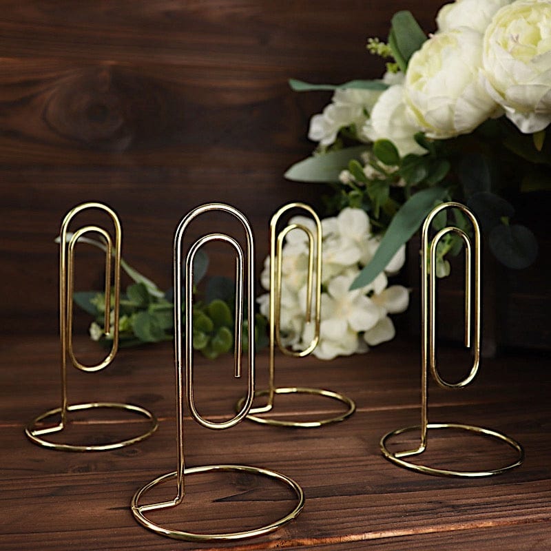 5 Gold 5 in Metal Table Number Sign Holders Paperclip Place Card Stands