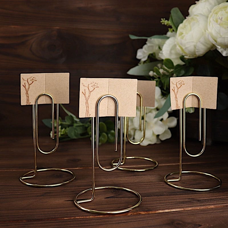 binder clip place card holder 5-Pack Metal Card Holder Stands 5" Paperclip Design Gold | Table Number And Wedding Menu Clips