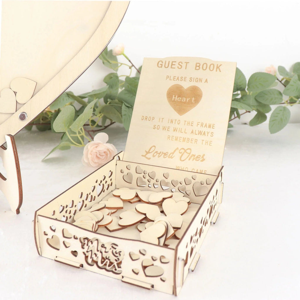 Natural Wood Mr & Mrs Wedding Gift Money Card Box with Sign Stand