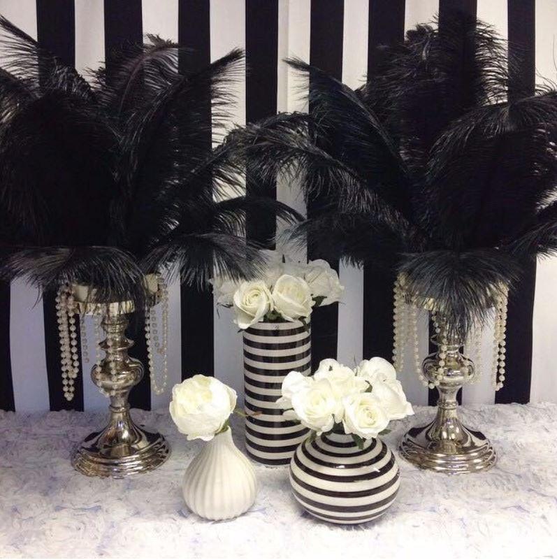 12-16 Inch Black Ostrich Tail Centerpiece Feathers - 50 Pieces