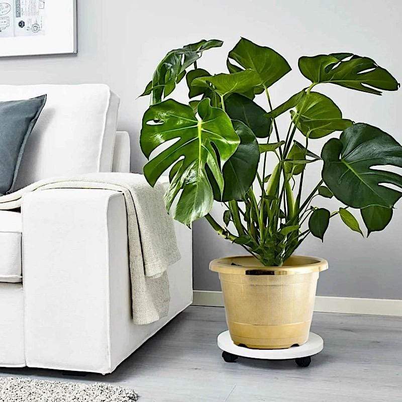 10 in tall Round Plastic Flower Plant Pot with Metallic Barrel Design