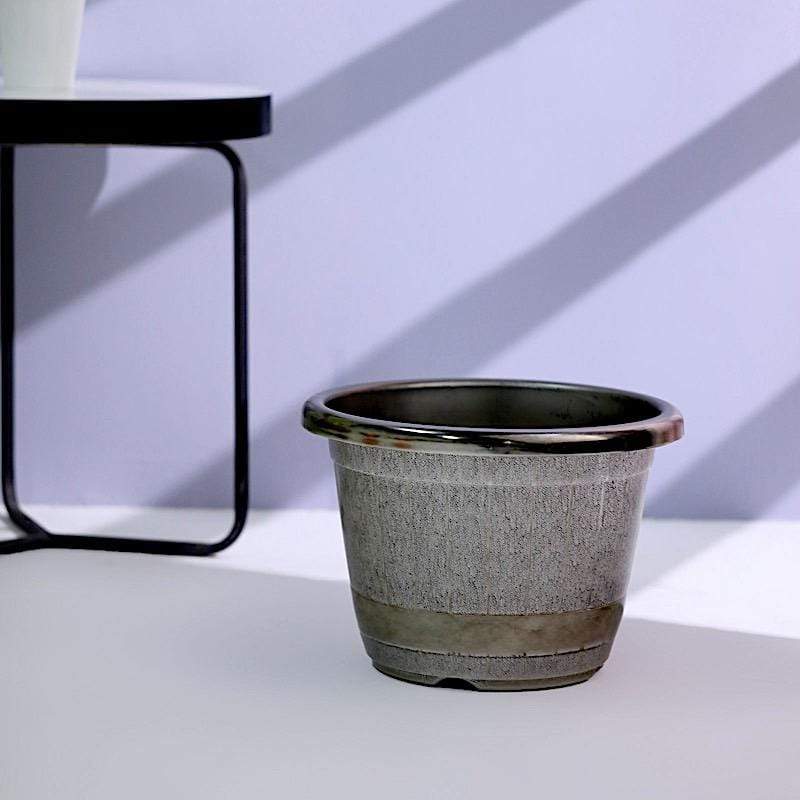 10 litre plant pot Balsa Circle 10" Charcoal Gray Round Plastic Flower Plant Pot Metallic Barrel Design