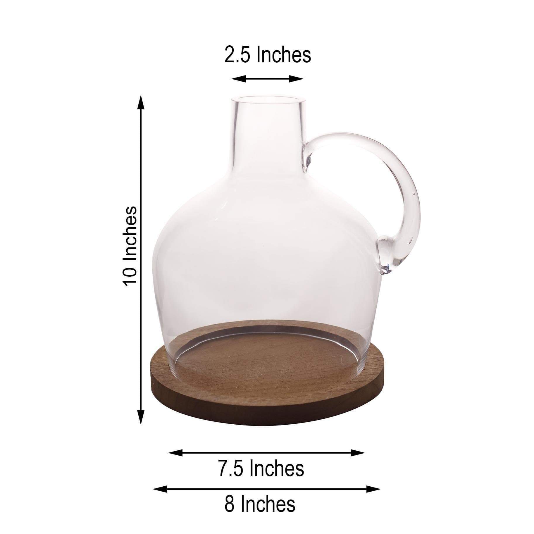 10 inch tall Jug with Wooden Base Clear Glass Vase
