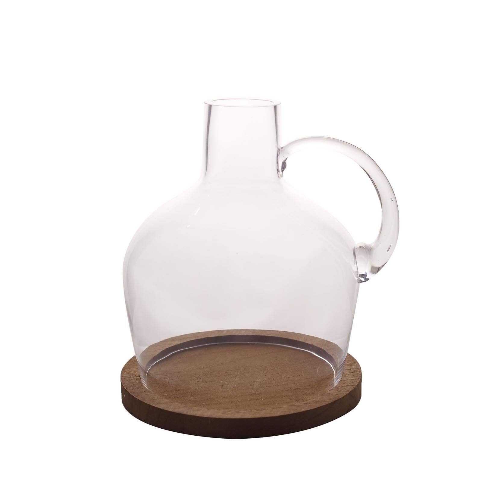 10 inch tall Jug with Wooden Base Clear Glass Vase