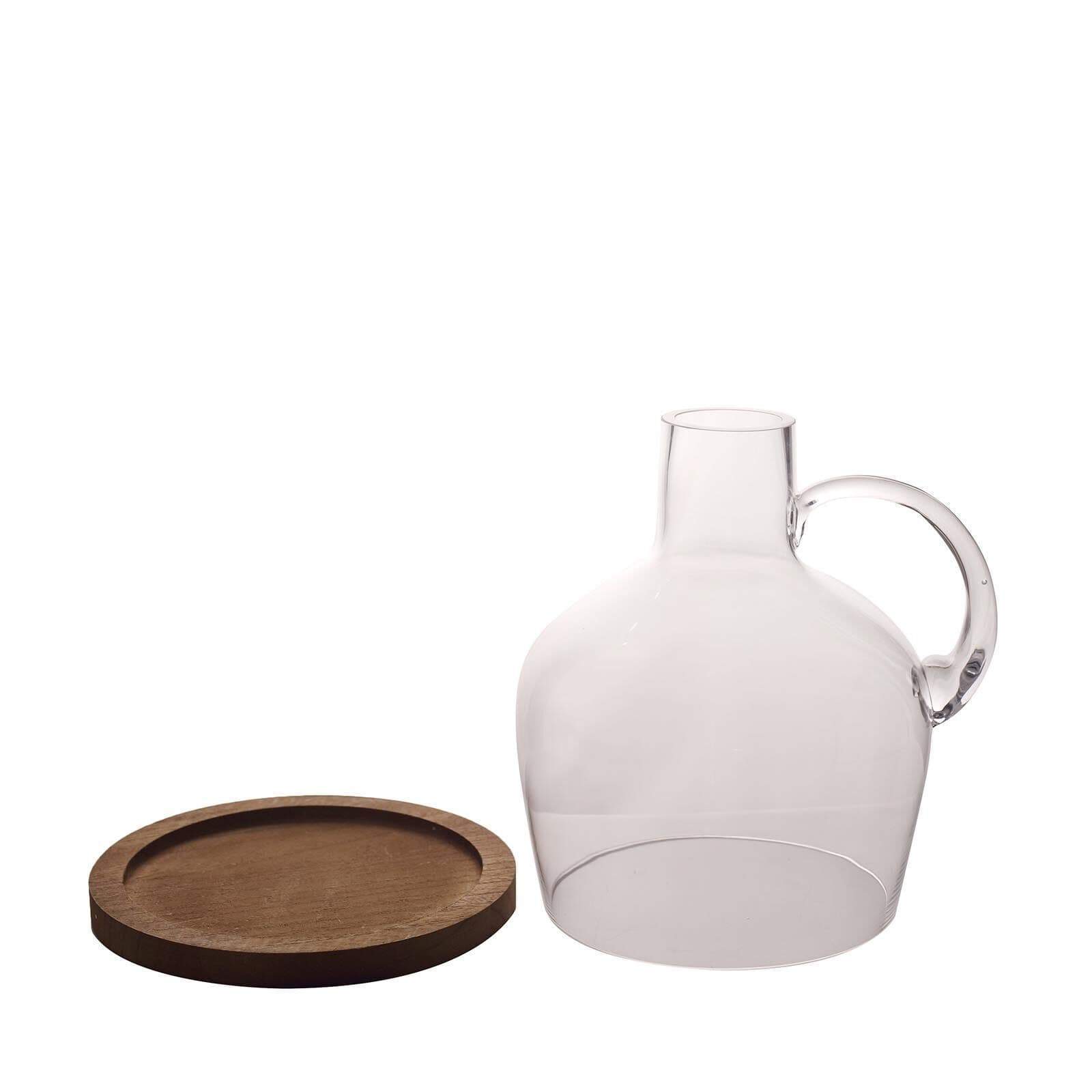 10 inch tall Jug with Wooden Base Clear Glass Vase