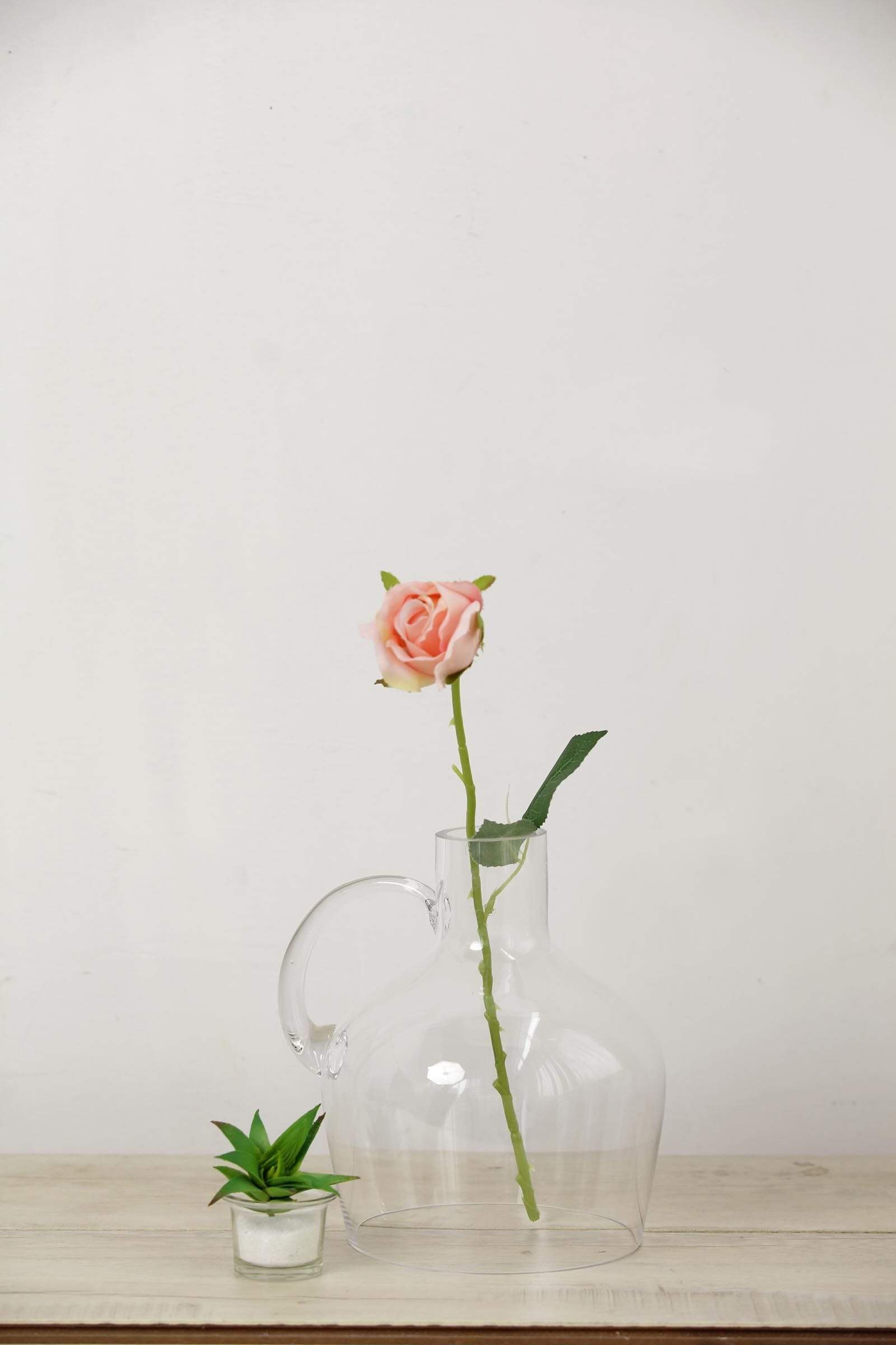 10 inch tall Jug with Wooden Base Clear Glass Vase