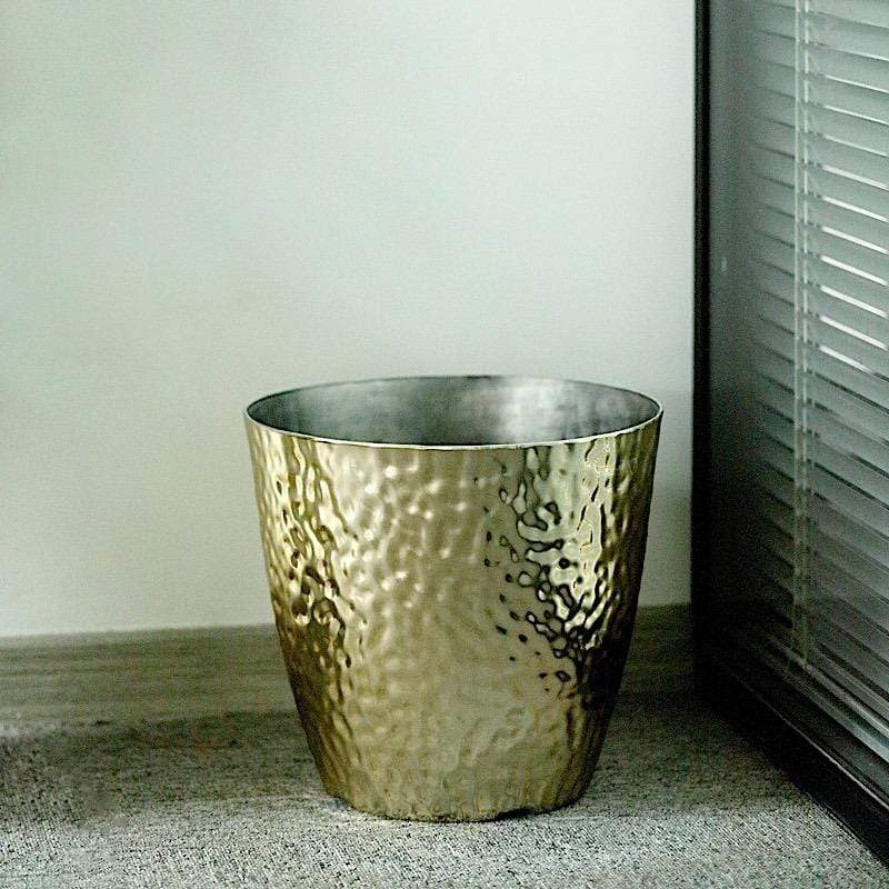 11 in tall Round Plastic Flower Plant Pot with Metallic Hammered Design