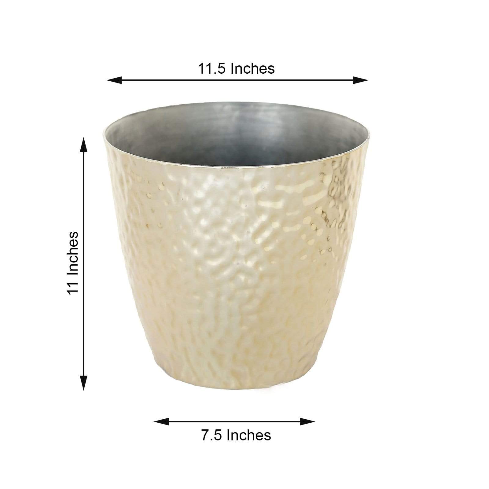 11 in tall Round Plastic Flower Plant Pot with Metallic Hammered Design