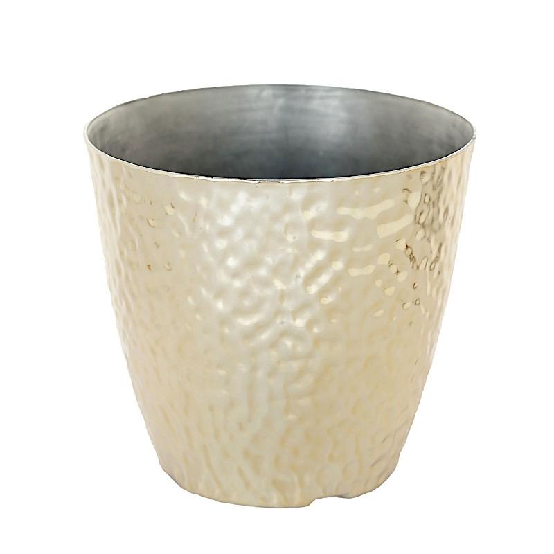11 in tall Round Plastic Flower Plant Pot with Metallic Hammered Design
