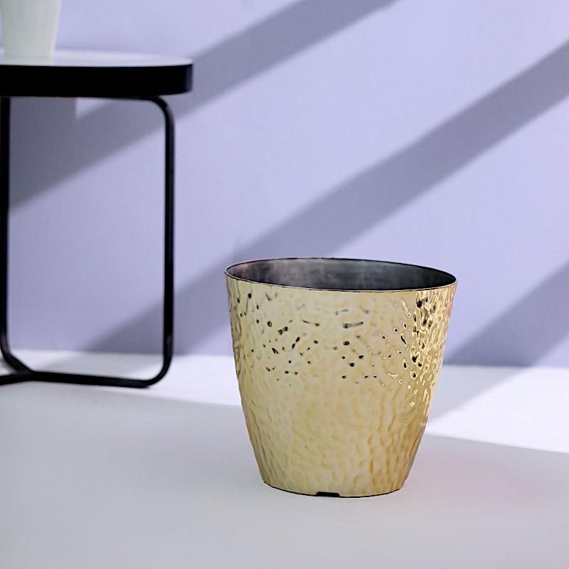 11 litre plant pots Balsacircle 11 inch Gold Round Plastic Flower Plant Pot Metallic Hammered Design
