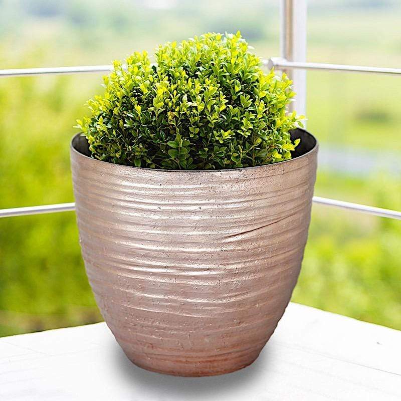 large planting pots plastic Balsa Circle 12" Gold Round Metallic Plastic Flower Plant Pot Horizontal Lines Design