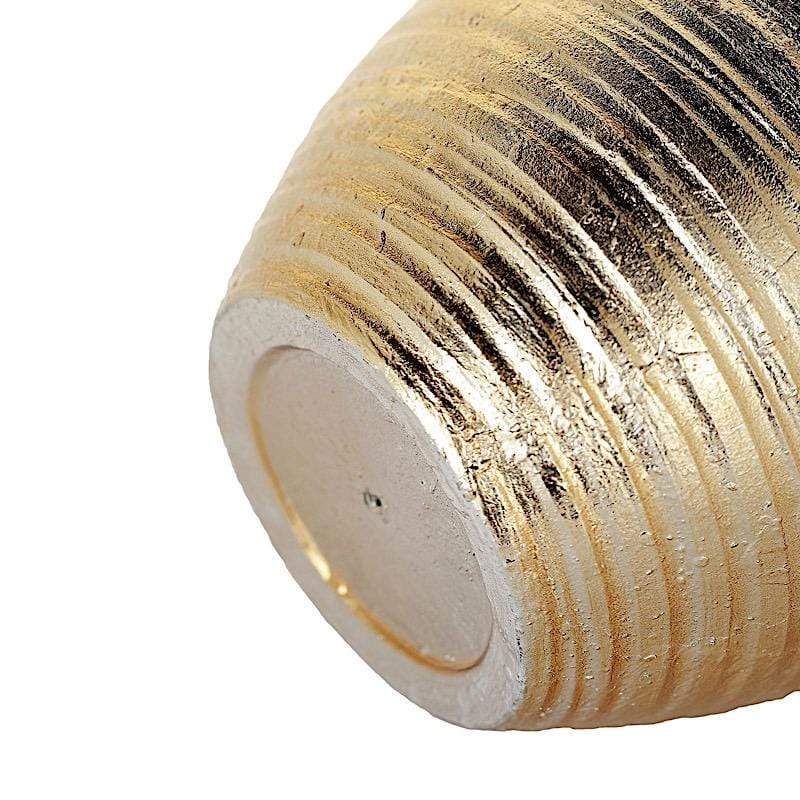 12 in tall Round Metallic Plastic Flower Plant Pot with Horizontal Lines Design