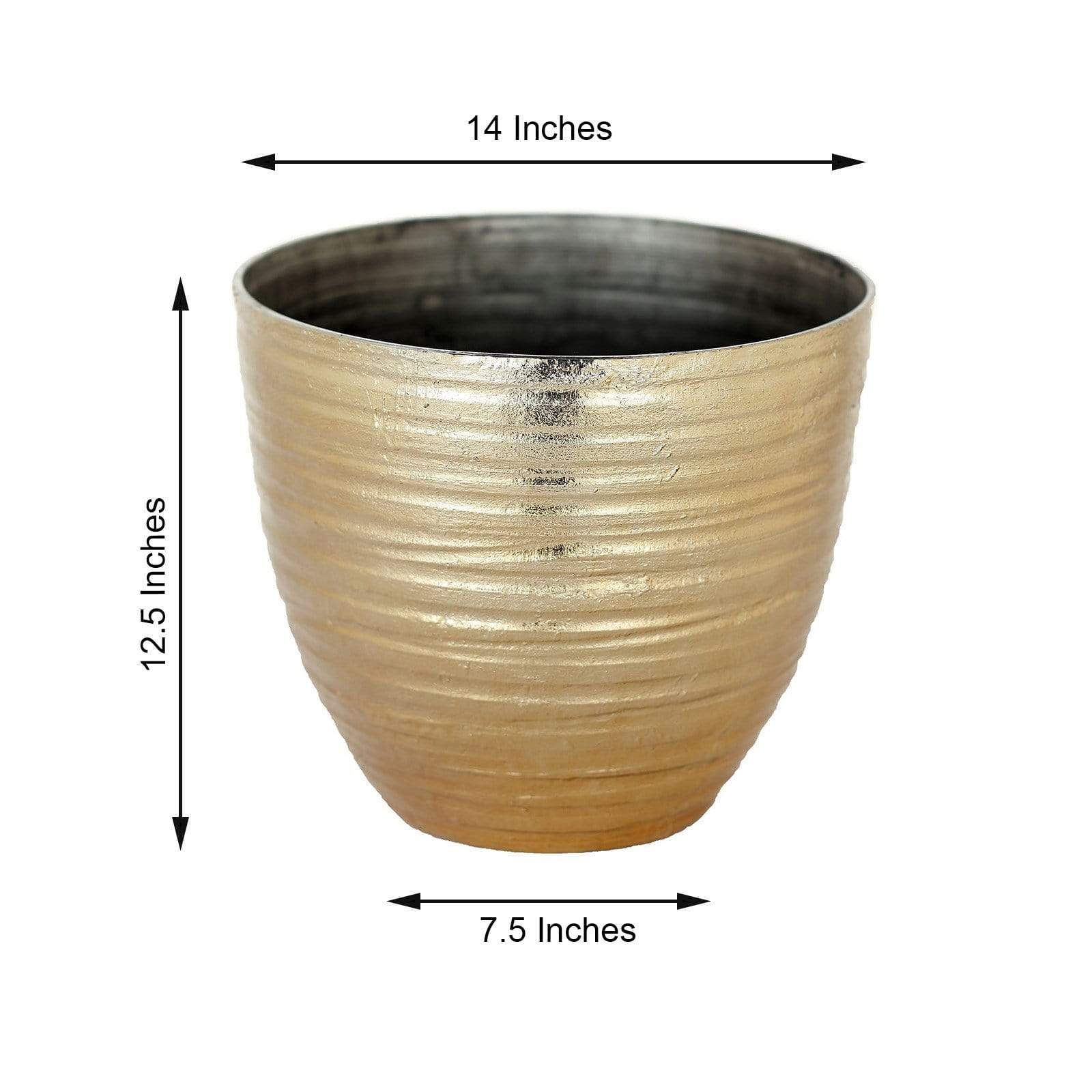 12 in tall Round Metallic Plastic Flower Plant Pot with Horizontal Lines Design