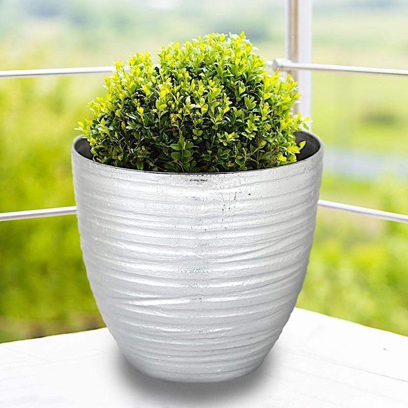 horizontal pots for plants Balsa Circle 12" Gold Round Metallic Plastic Flower Plant Pot Horizontal Lines Design