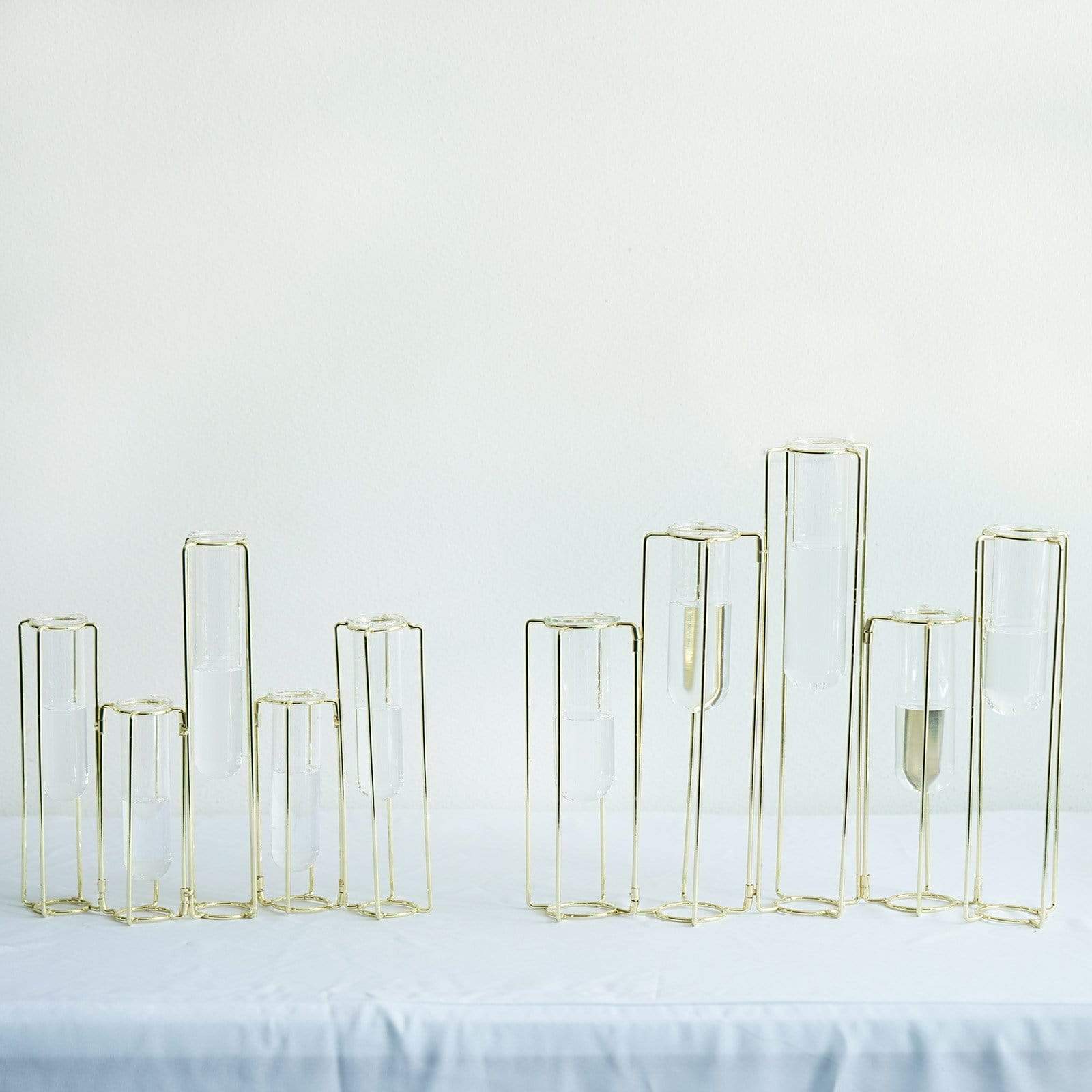 14 in long 5 Gold Jointed Geometric Flower Vase Holders with Glass Test Tubes