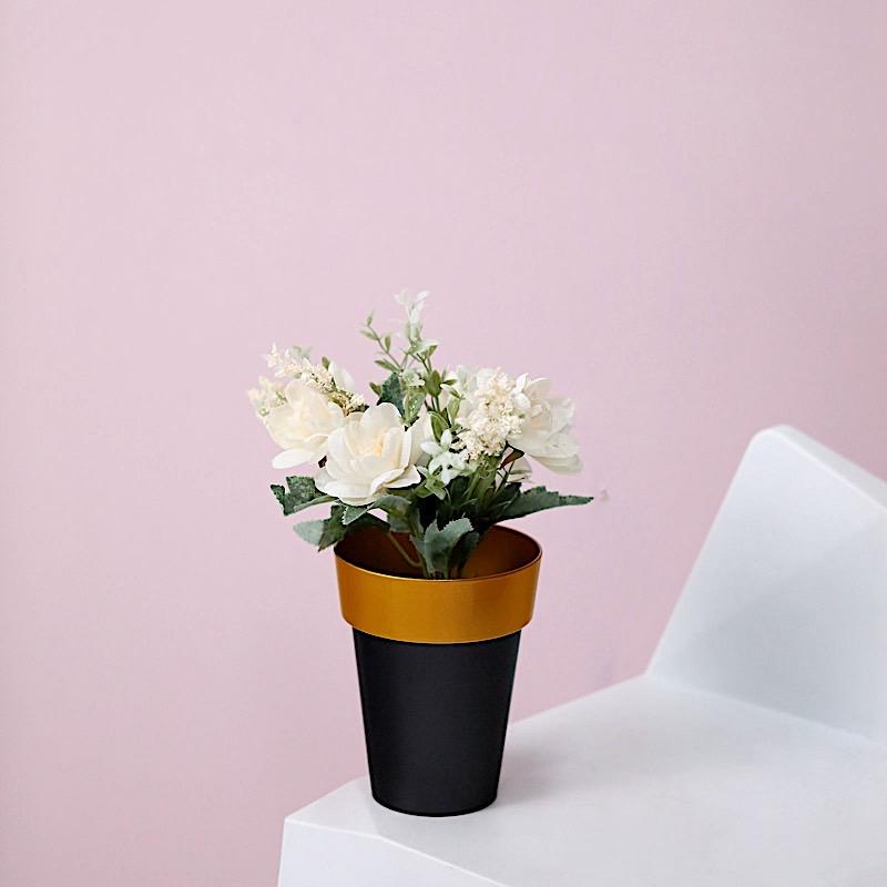 2 pcs 6 in tall Metallic Round Plastic Flower Plant Pots