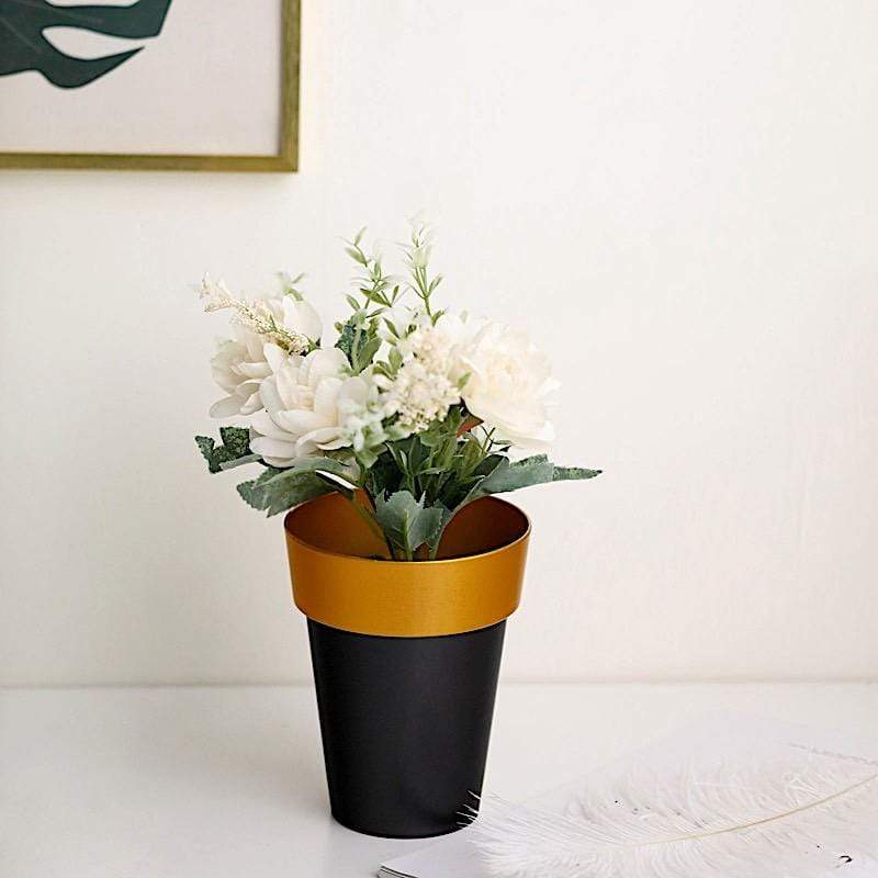 2 pcs 6 in tall Metallic Round Plastic Flower Plant Pots