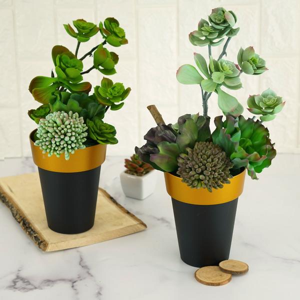 2 pcs 6 in tall Metallic Round Plastic Flower Plant Pots