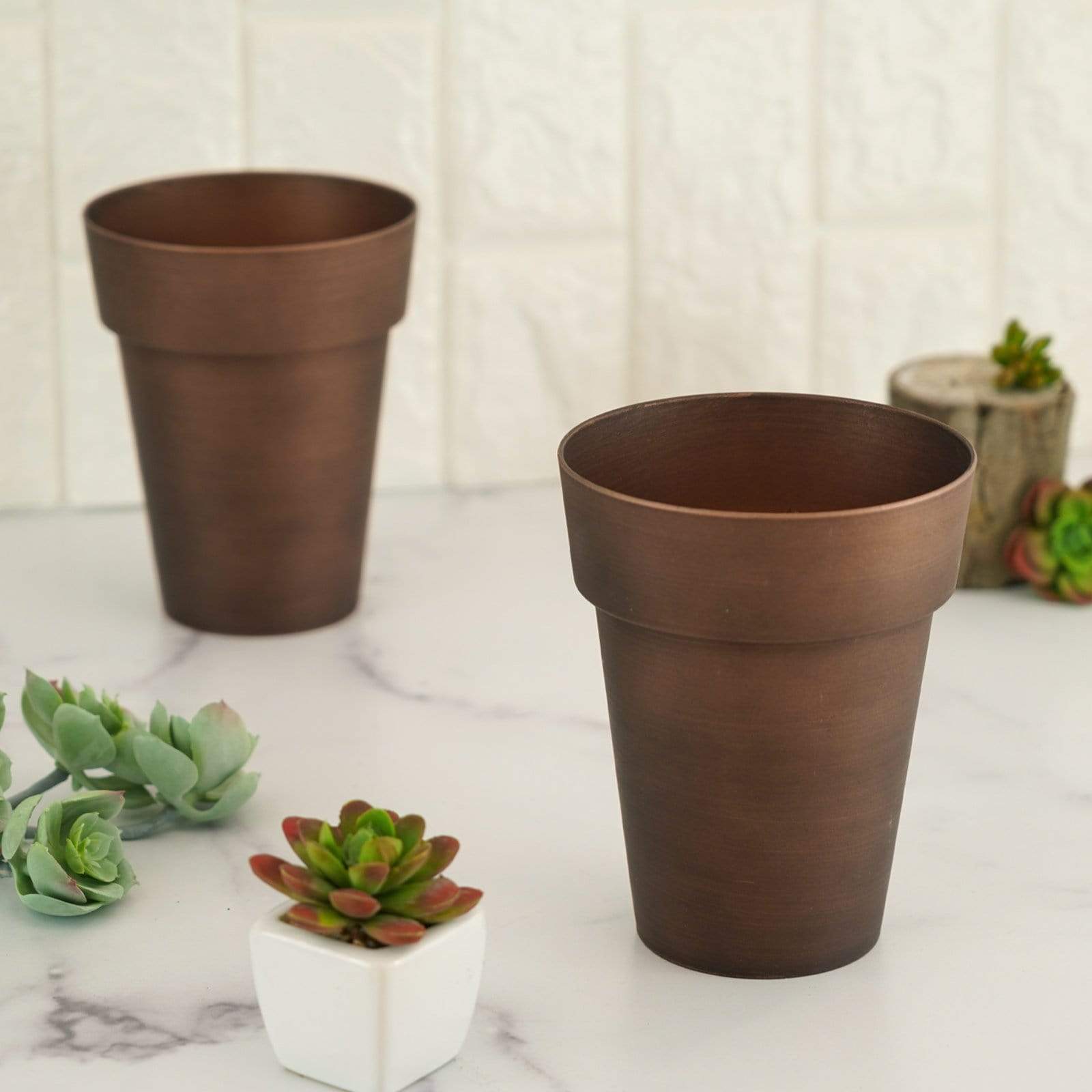 2 pcs 6 in tall Metallic Round Plastic Flower Plant Pots