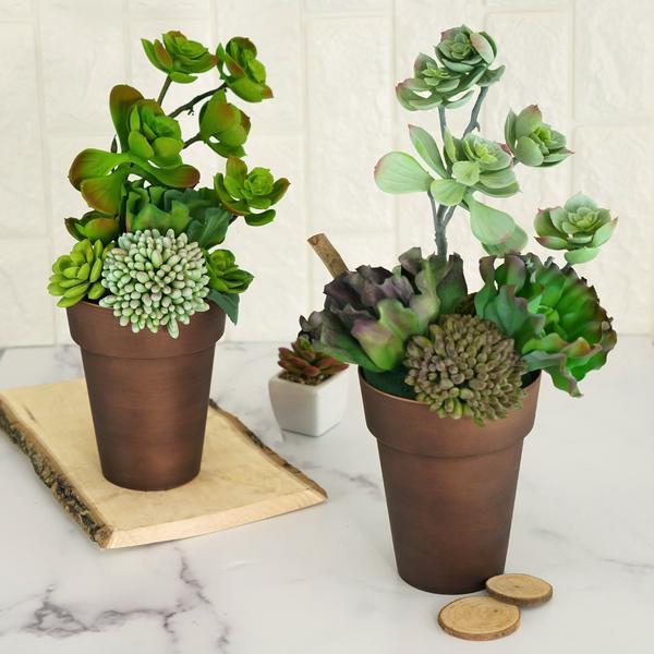 2 pcs 6 in tall Metallic Round Plastic Flower Plant Pots
