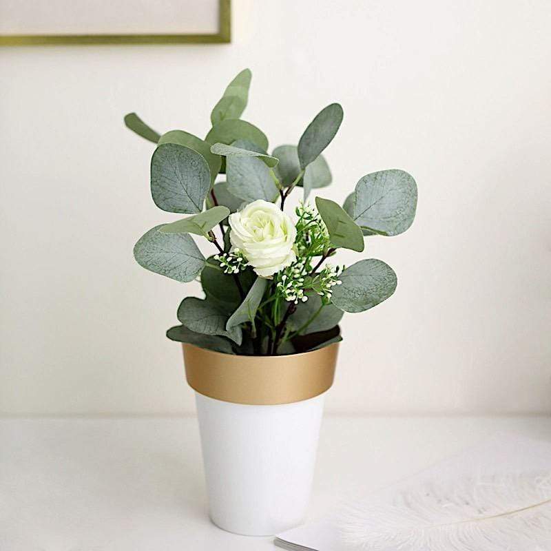 2 pcs 6 in tall Metallic Round Plastic Flower Plant Pots