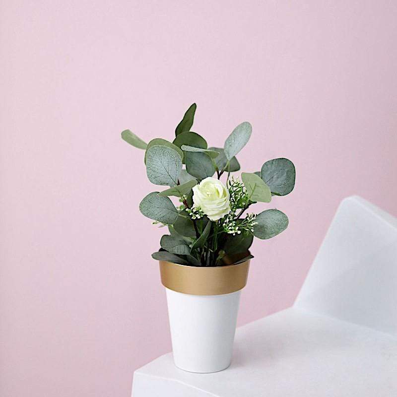 2 pcs 6 in tall Metallic Round Plastic Flower Plant Pots