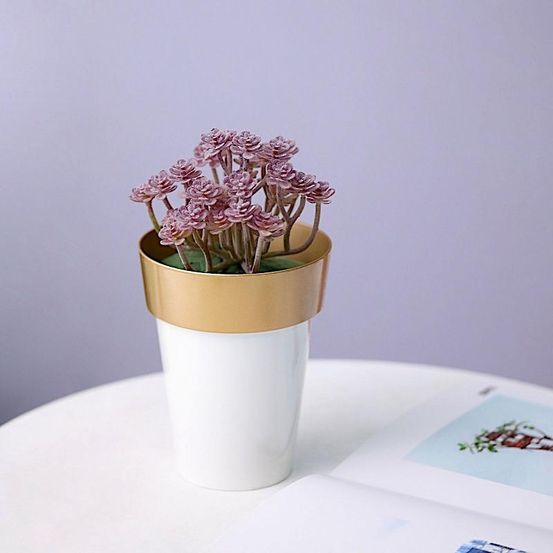 2 pcs 6 in tall Metallic Round Plastic Flower Plant Pots