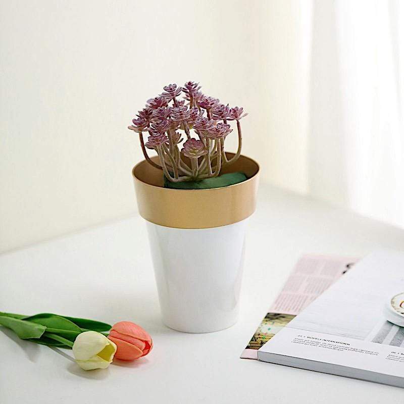 2 pcs 6 in tall Metallic Round Plastic Flower Plant Pots