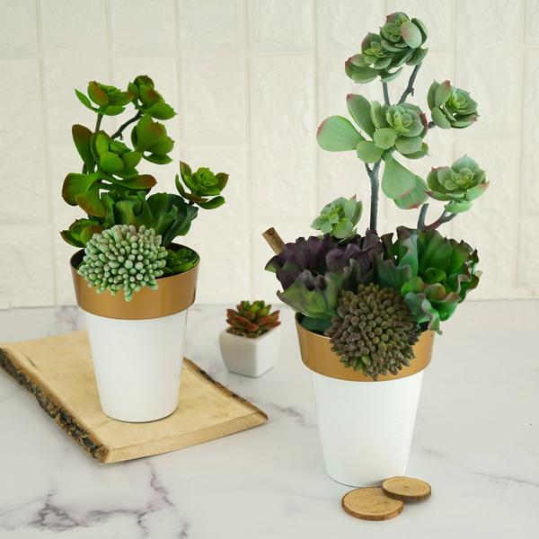 2 pcs 6 in tall Metallic Round Plastic Flower Plant Pots