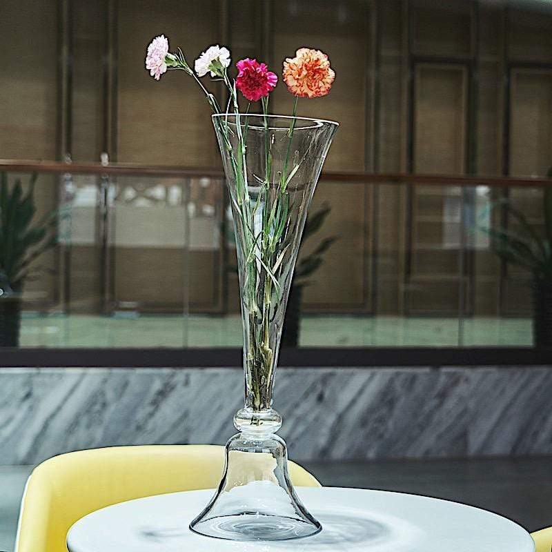 2 Clear Reversible Glass Trumpet Vases Centerpieces