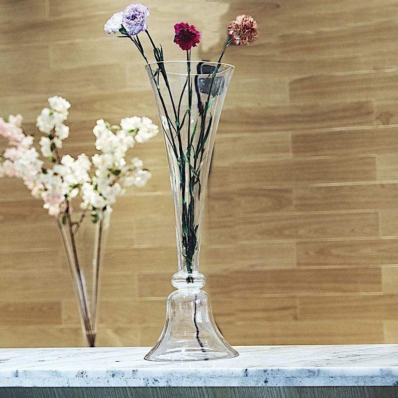 2 Clear Reversible Glass Trumpet Vases Centerpieces