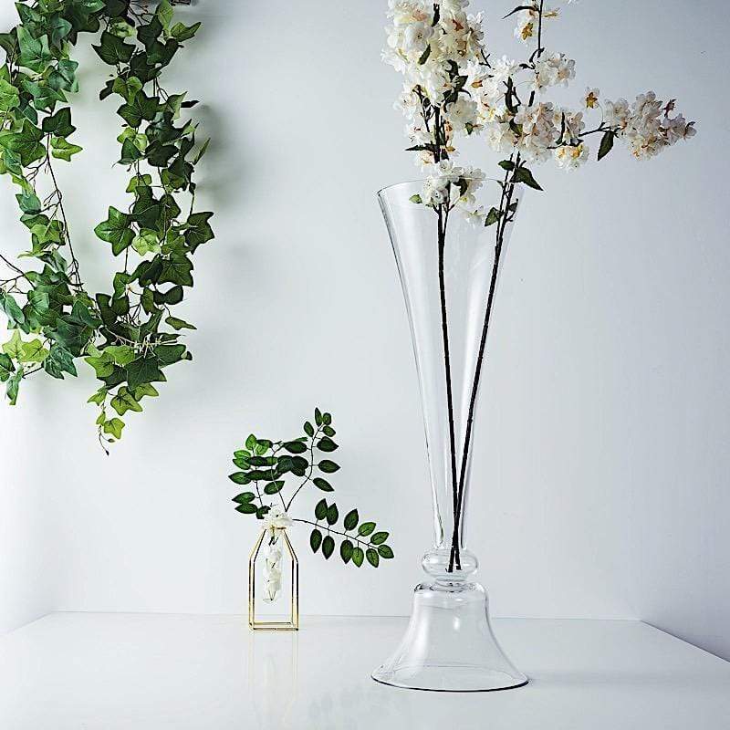 2 Clear Reversible Glass Trumpet Vases Centerpieces