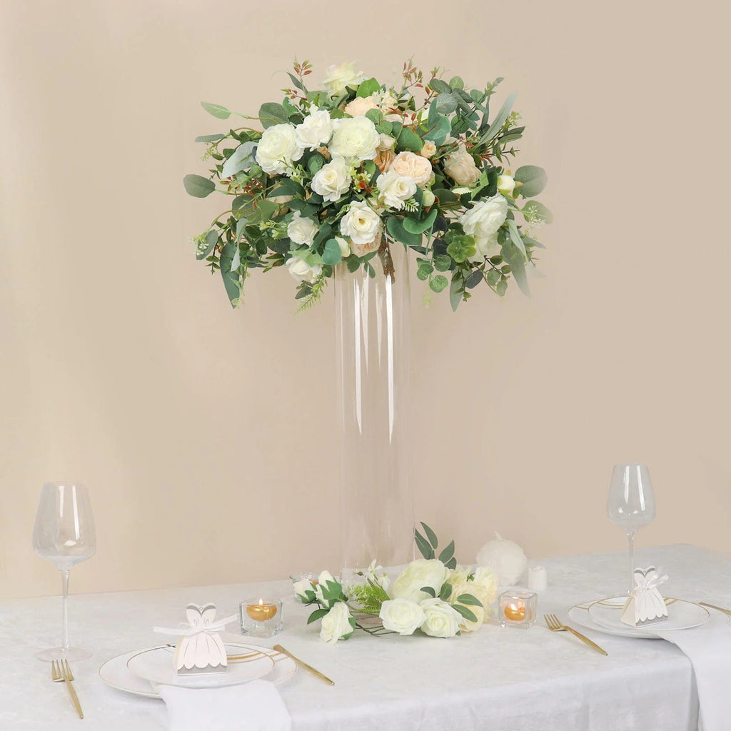 2 Clear Tall Round Cylinder Glass Flower Vases Table Centerpieces