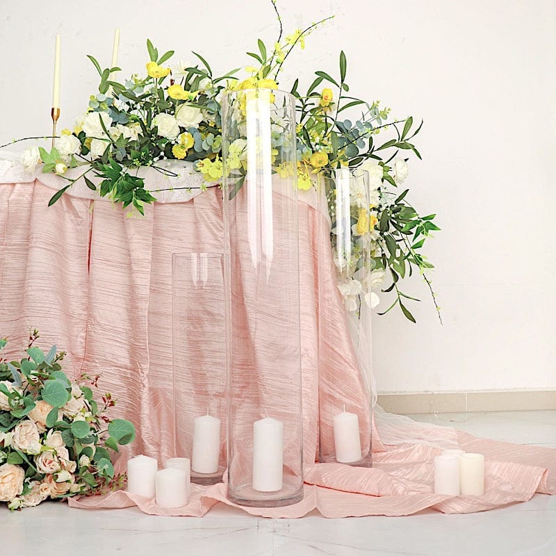 2 Clear Tall Round Cylinder Glass Flower Vases Table Centerpieces